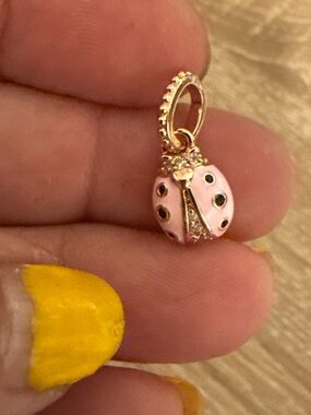 Gold-Tone Pink Ladybug Charm Pendant